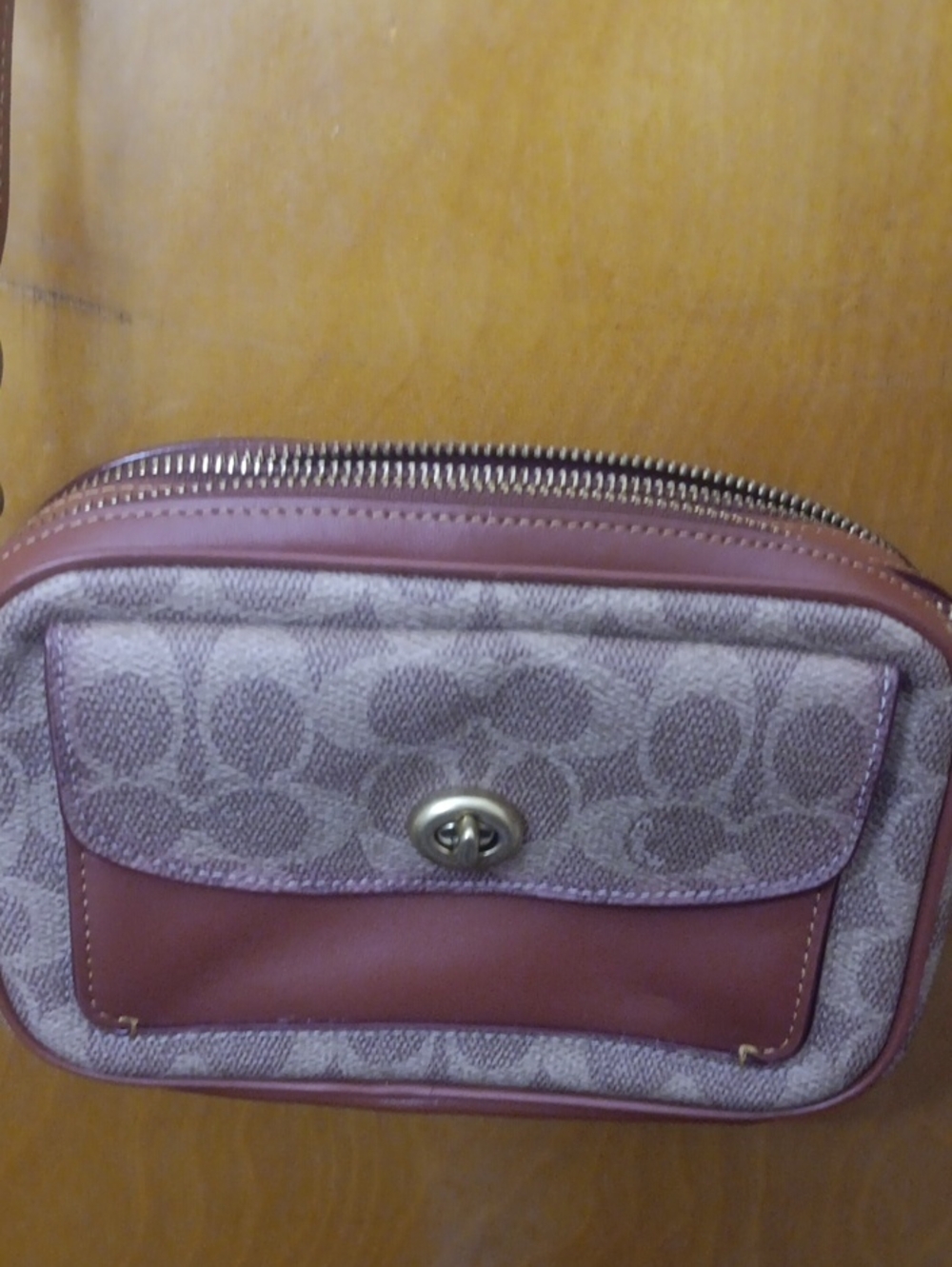 Coach Tan and Cinnamon Signature Canvas Crossbody Bag with Leather Trim